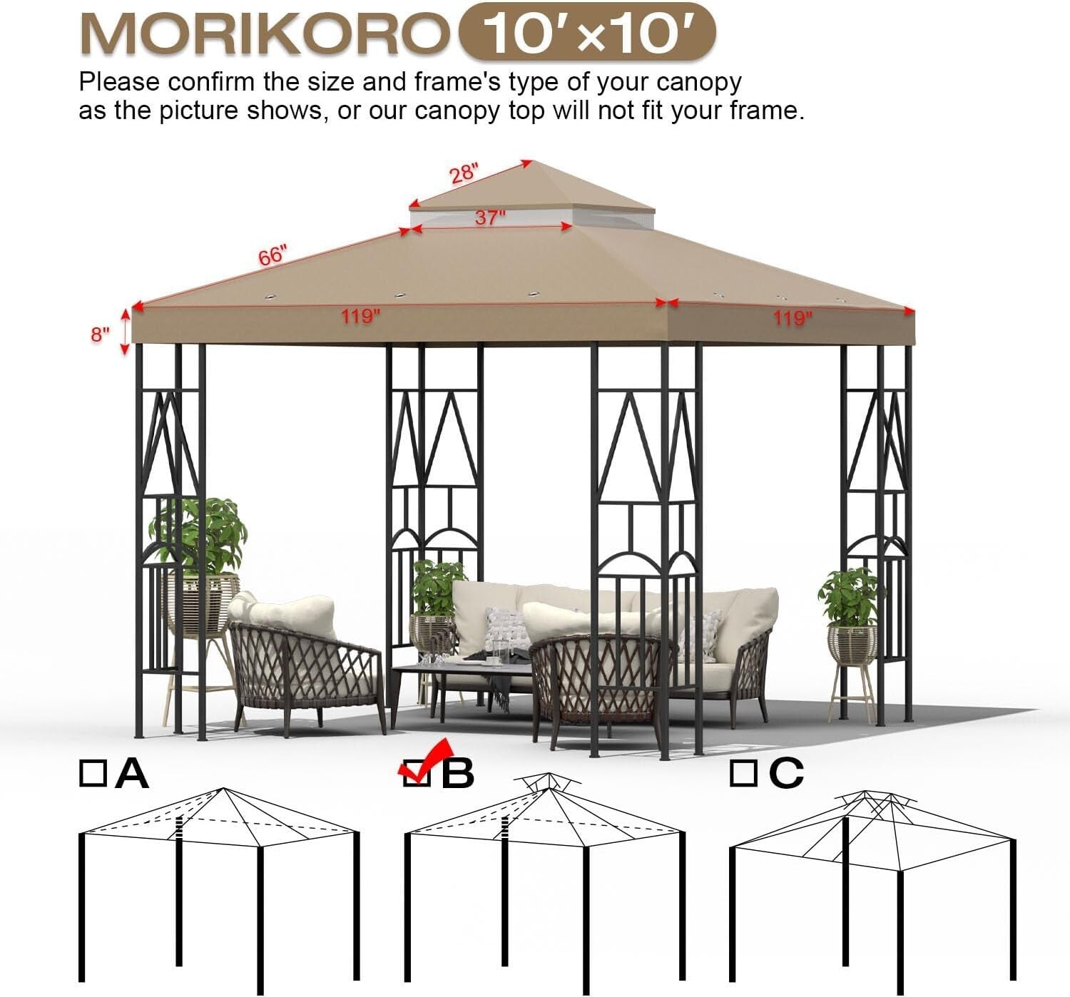 Efficient 10x10 Canopy Replacement with Drainage Holes - Khaki UV Protection