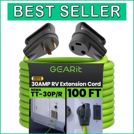 Heavy-Duty 100FT 30 Amp 125 Volt Extension Cord with Ergonomic TT-30 Plugs