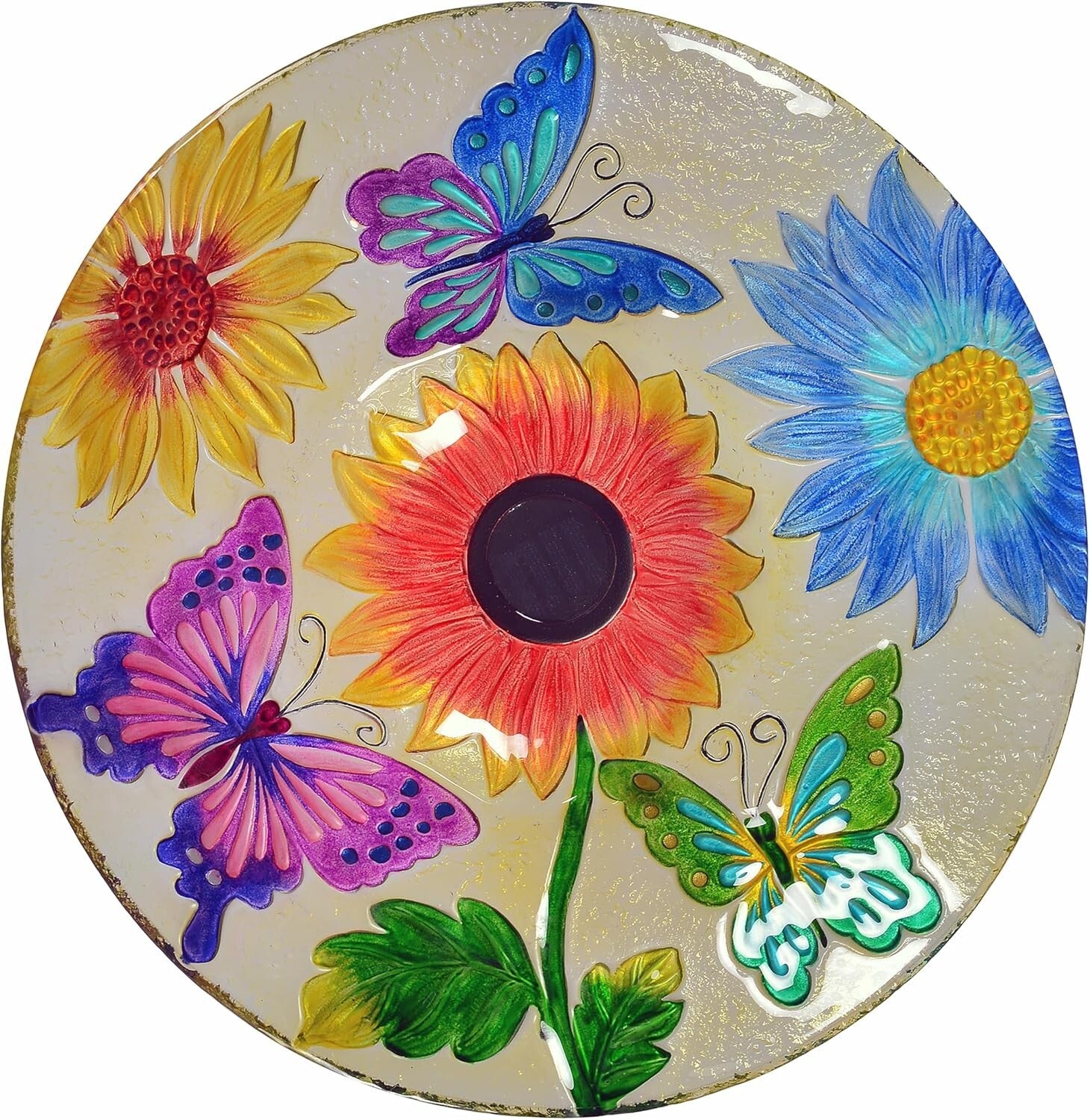 Elegant 18" Solar Glass Birdbath with LED Lights – Attract Butterflies Outdoors