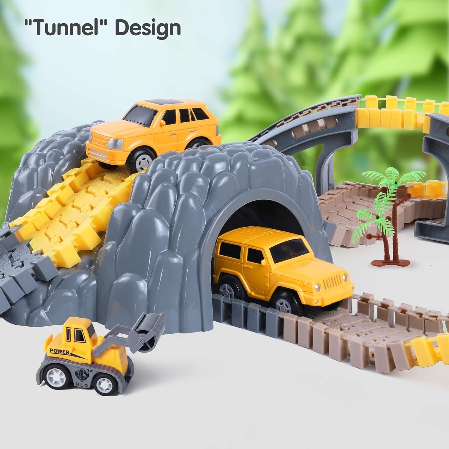 Flexible Race Track Set with Construction Vehicles - Safe for Kids 3-6 Years