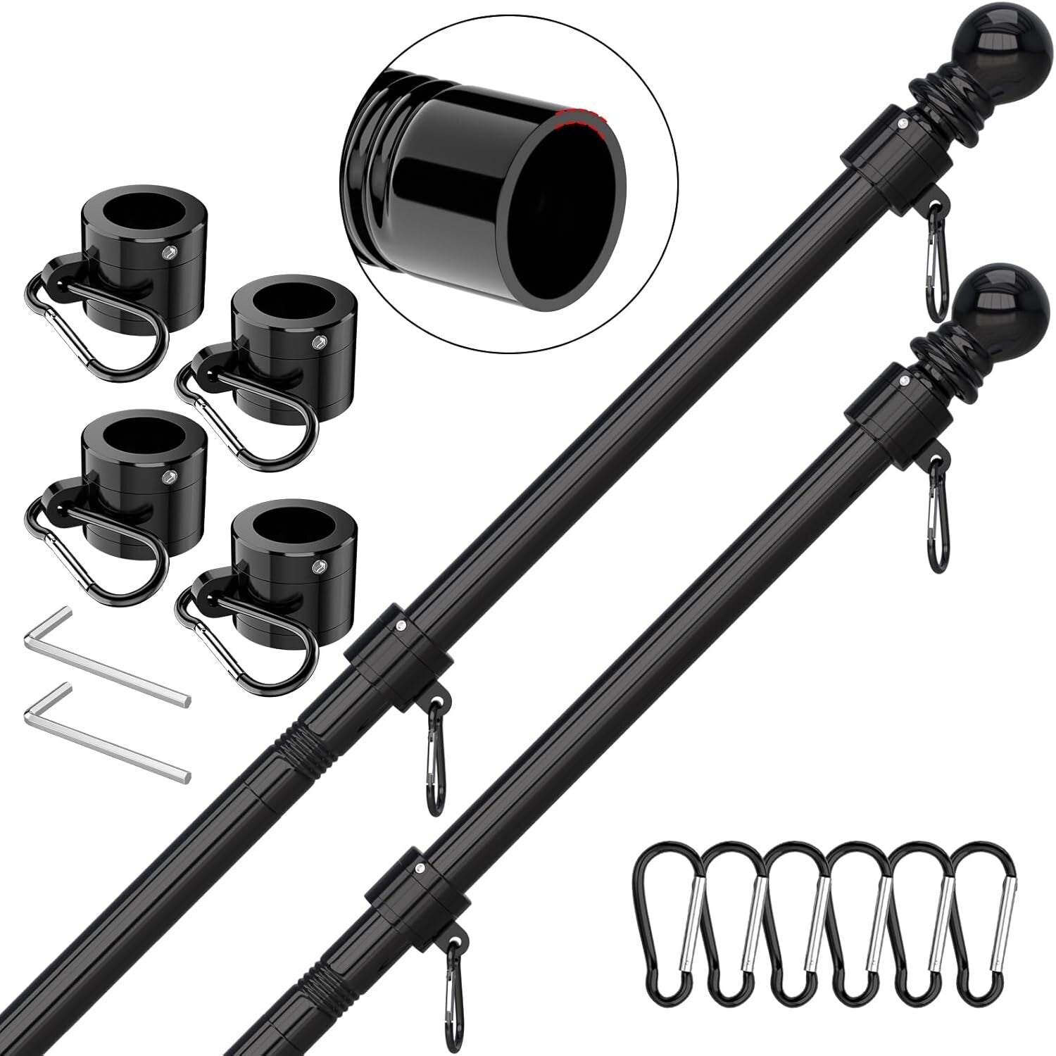 5 FT Stainless Steel Flag Pole with 360° Rotating Ring - Ideal for Trucks, Boats