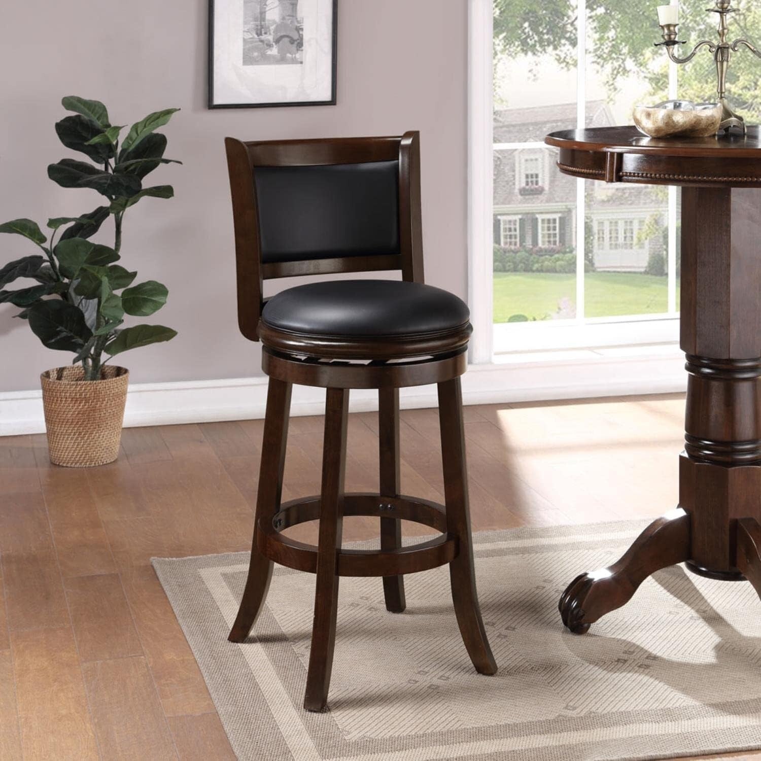 Comfortable 29-Inch Augusta Swivel Stool with Rubberwood Frame and Faux Leather