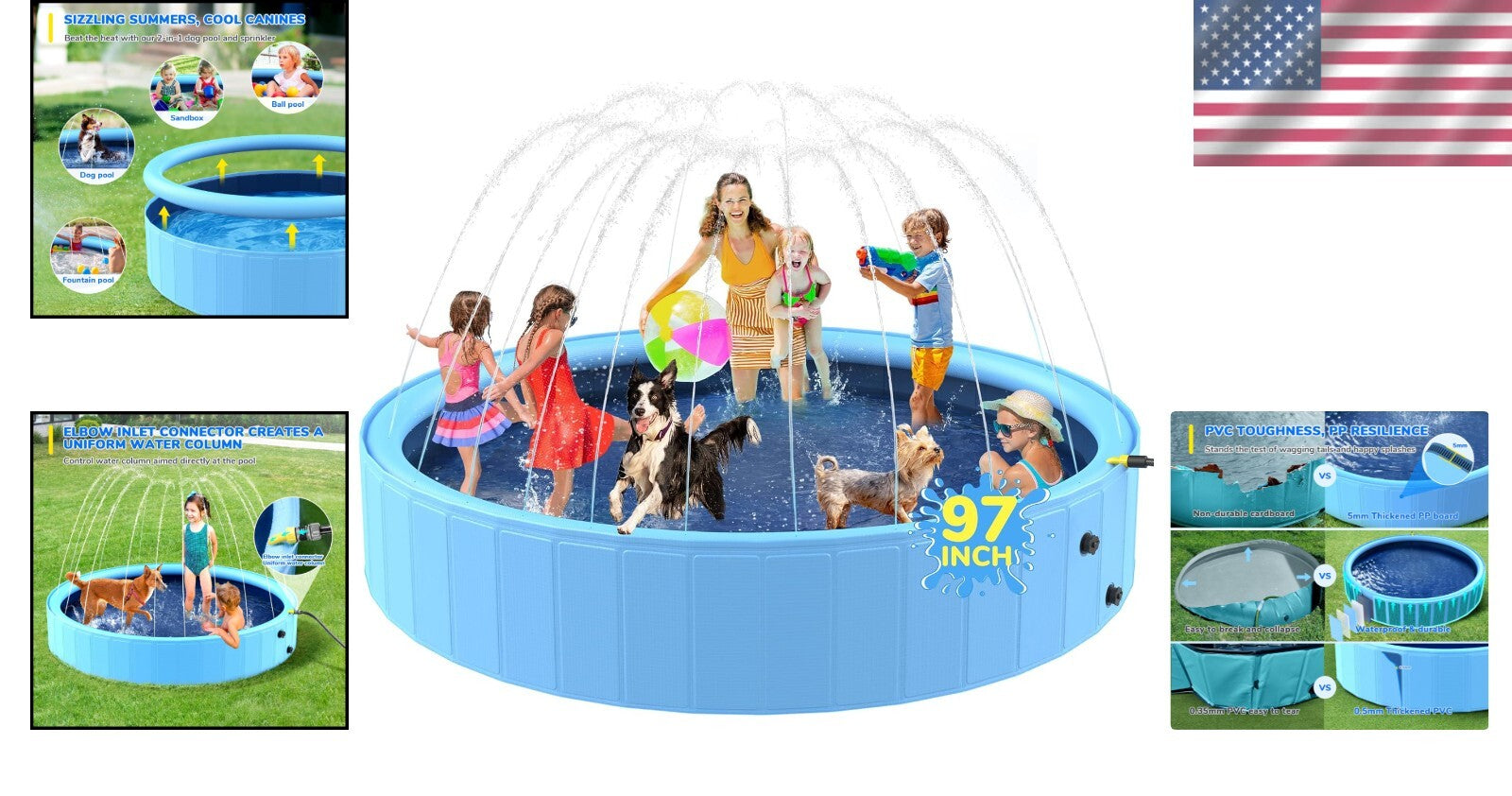 Effortless 97'' Splash Pad Pool for Kids & Large Dogs - Cool Off Together