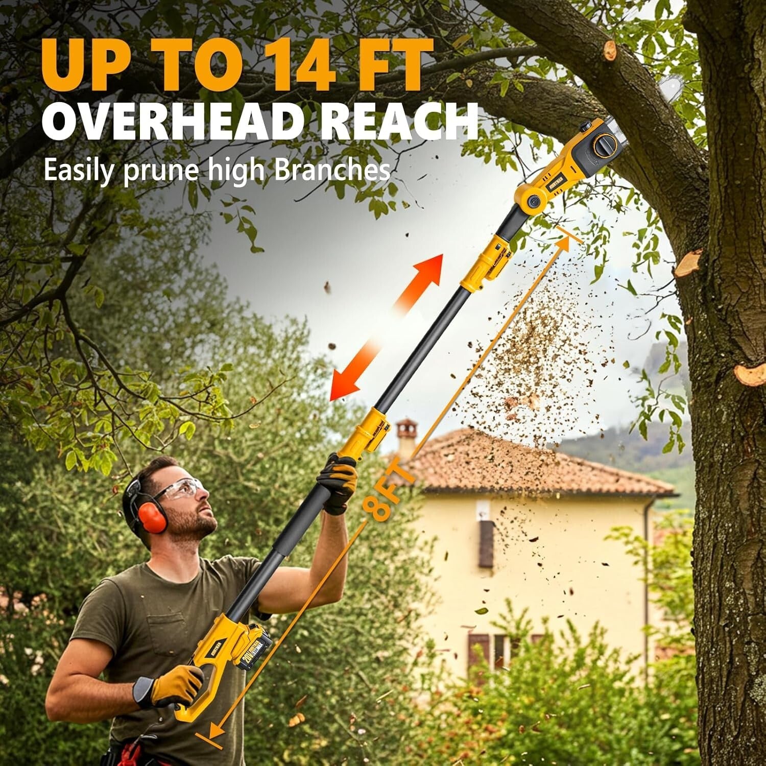 Efficient 20V Electric Pole Saw - 8-Inch Blade & Automatic Chain Lubrication