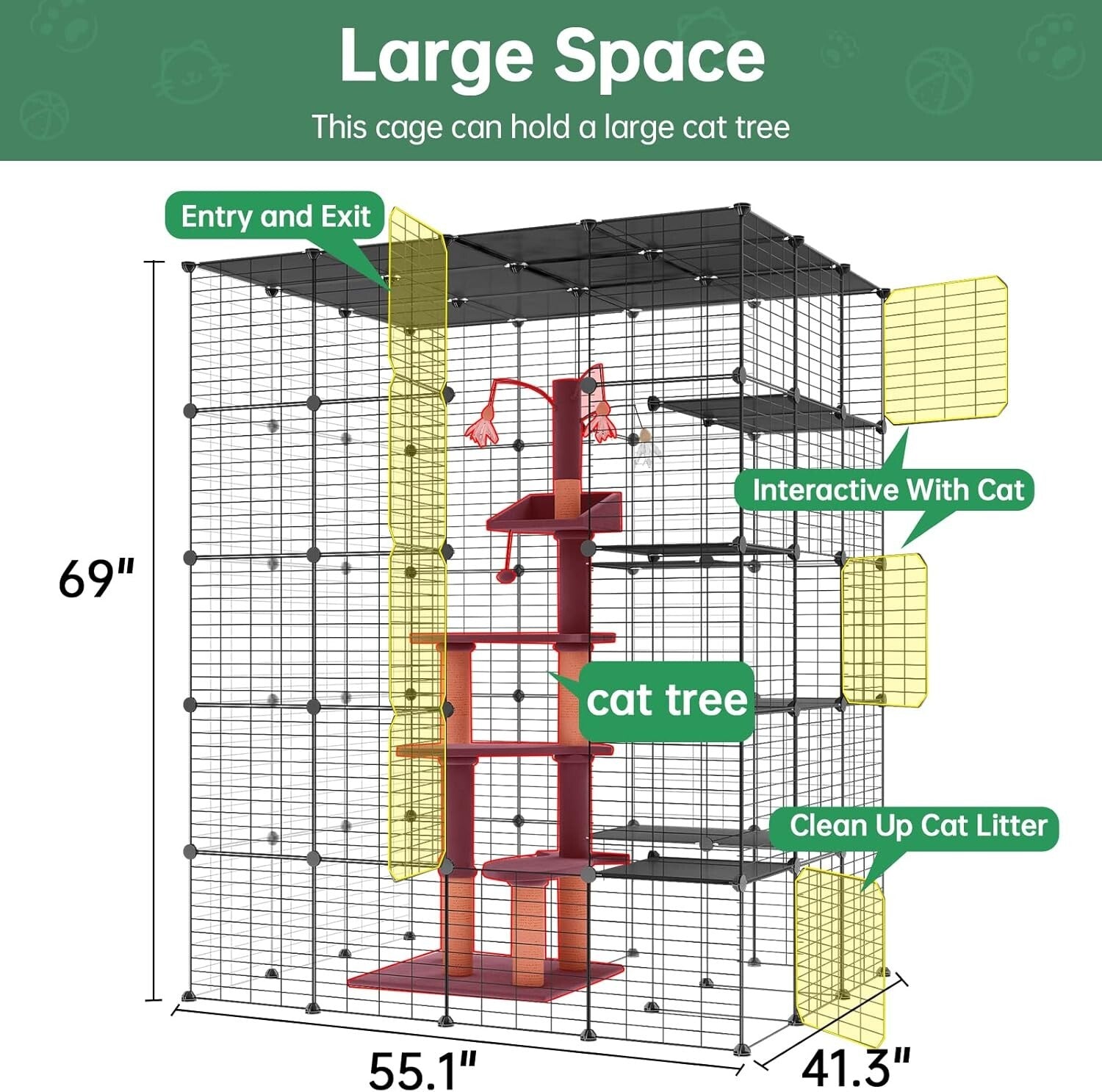 Multi-Pet Metal Cat Cage with 6 Access Points - Ideal Playpen for Cats & More