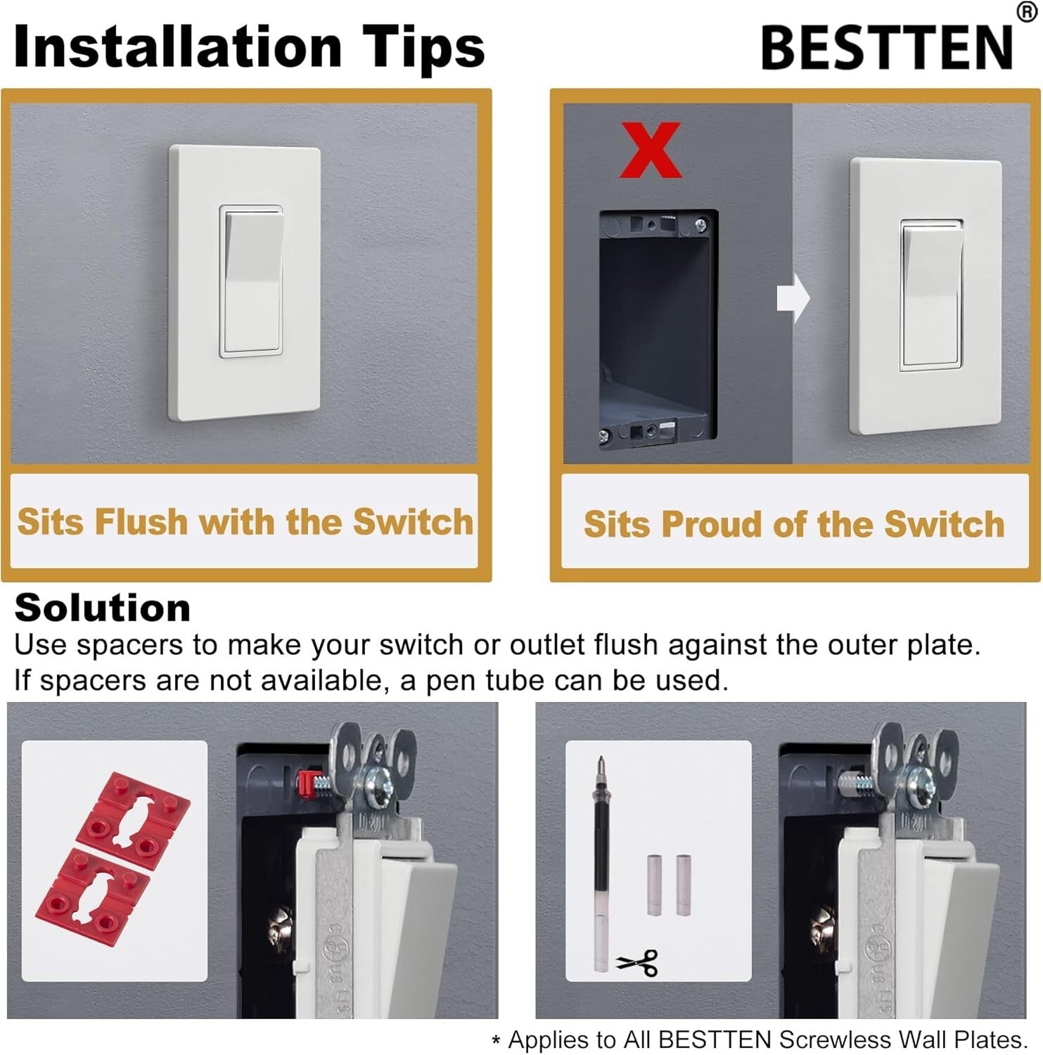 Screwless Wall Plate Pack of 50 - Rectangular 1 Gang Gloss Off White Covers