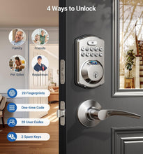 Load image into Gallery viewer, Keyless Entry Biometric Door Lock - Satin Nickel with Back-lit Keypad