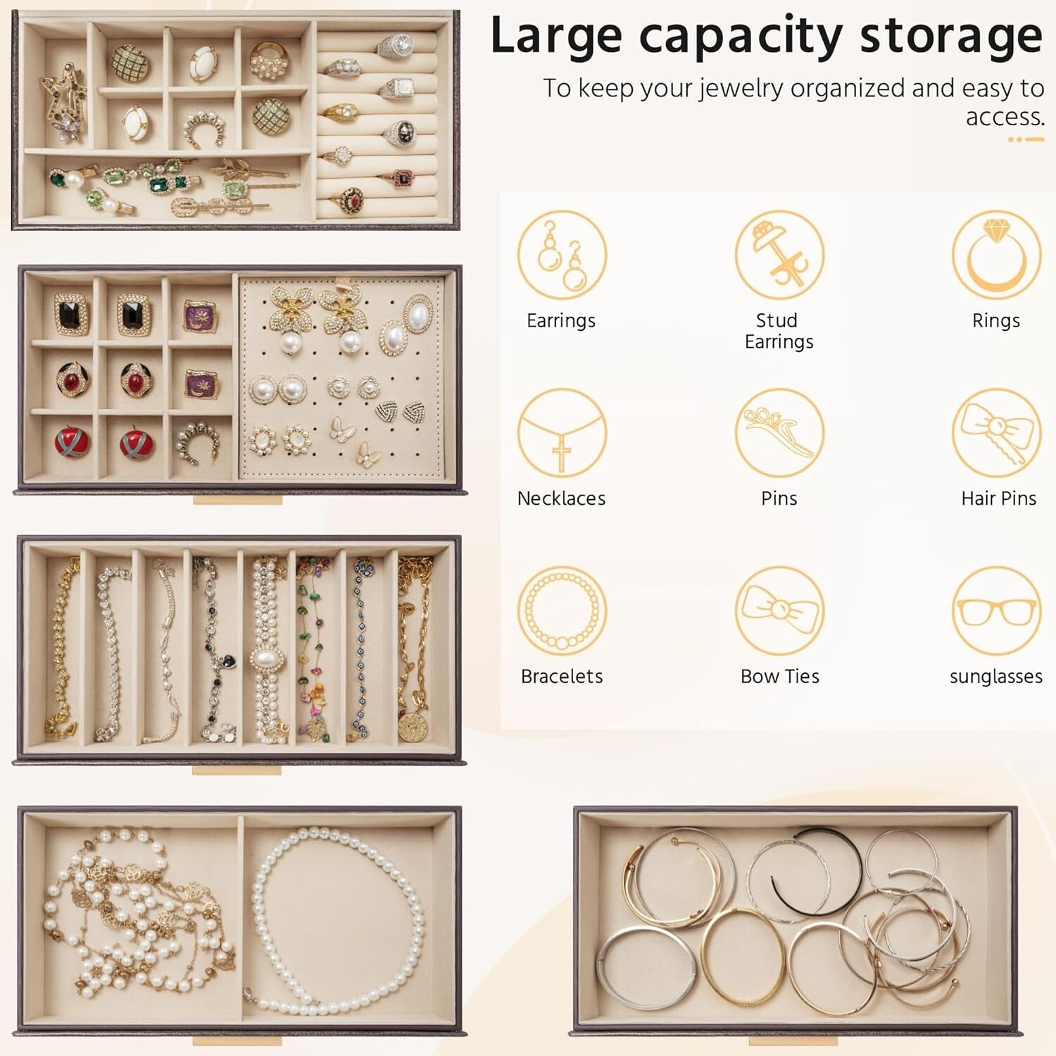 Stunning Clear Glass Lid Jewelry Box - 5-Tier Multi-Drawer Organizer for Women