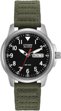 Load image into Gallery viewer, Stylish &amp; Durable Eco-Drive Watch for Men - Olive Nylon Strap &amp; Black Dial