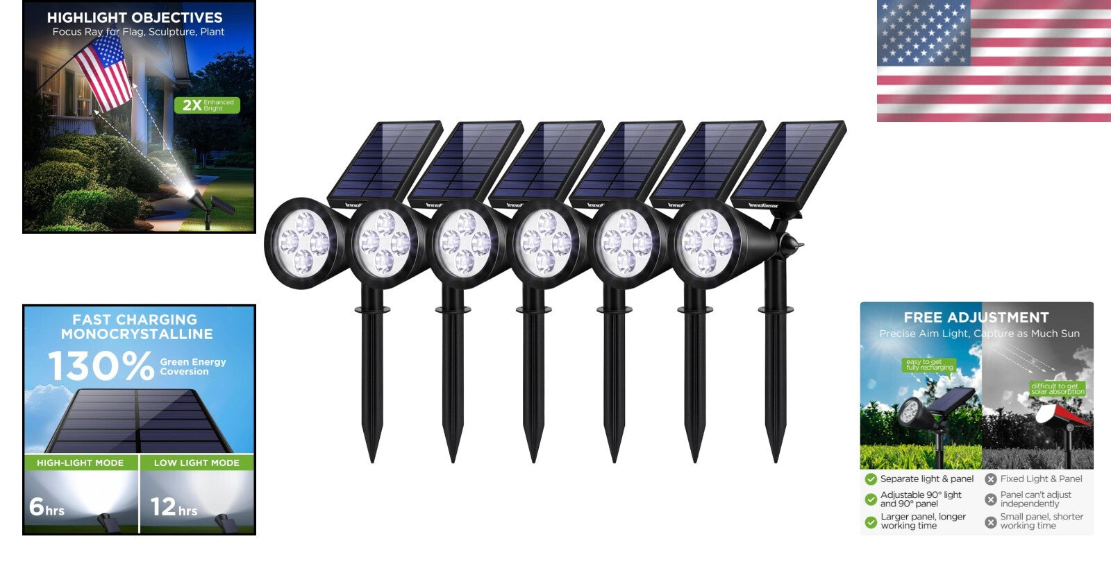 Durable Solar Spotlights for Pathway and Landscape - 6 Pack with Easy Install