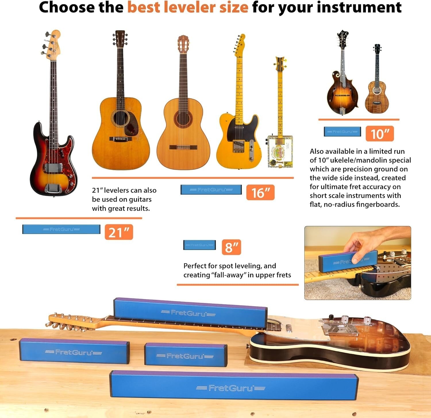 Quick and Efficient 21" Fret Leveling Tool with Peel-and-Stick Sandpaper