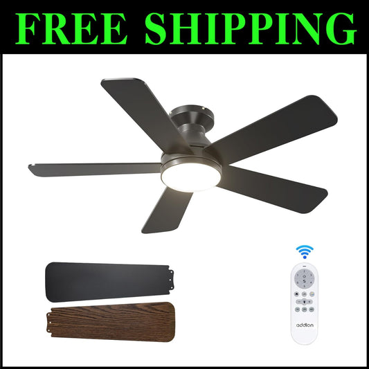 42-Inch Ceiling Fan with Light - Modern Matte Black, Remote & Timer Function
