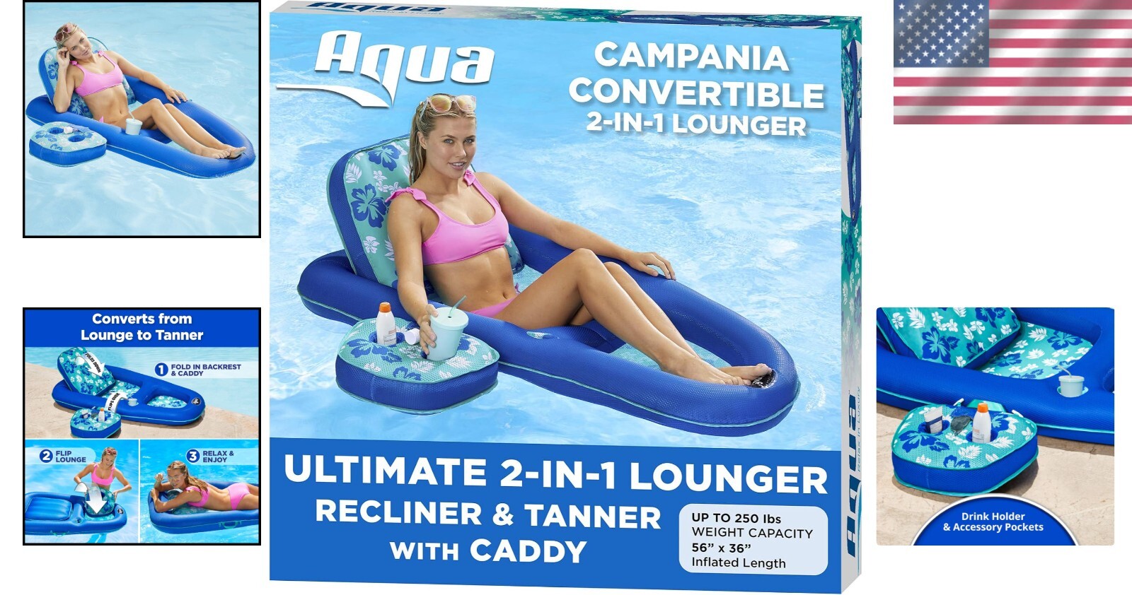 Aqua Teal Lounge Float - Extra Large Pool Recliner with Adjustable Features