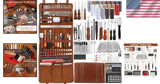 All-in-One Leather Craft Supplies Kit with Custom Handbag and Professional Tools