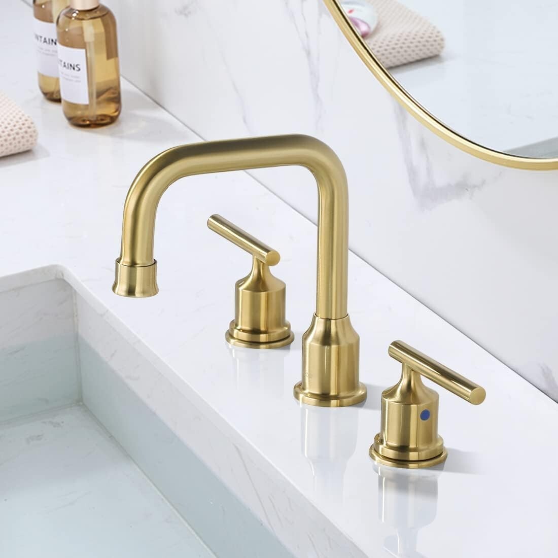 Elegant Brushed Gold Basin Faucet with 2 Handles - Modern 360° Swivel Design