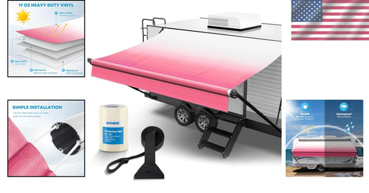 17' Durable Vinyl RV Awning with Easy Install Pull Strap - Pink Fade Design