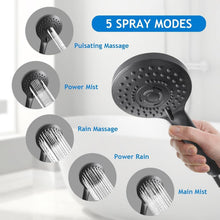 Load image into Gallery viewer, Matte Black 5-Setting Rain Shower Set with Adjustable Extension and 60-Inch Hose