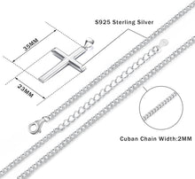 Load image into Gallery viewer, Durable 2mm Silver Cuban Link Cross Pendant Necklace for Men &amp; Women, 16-24 Inch