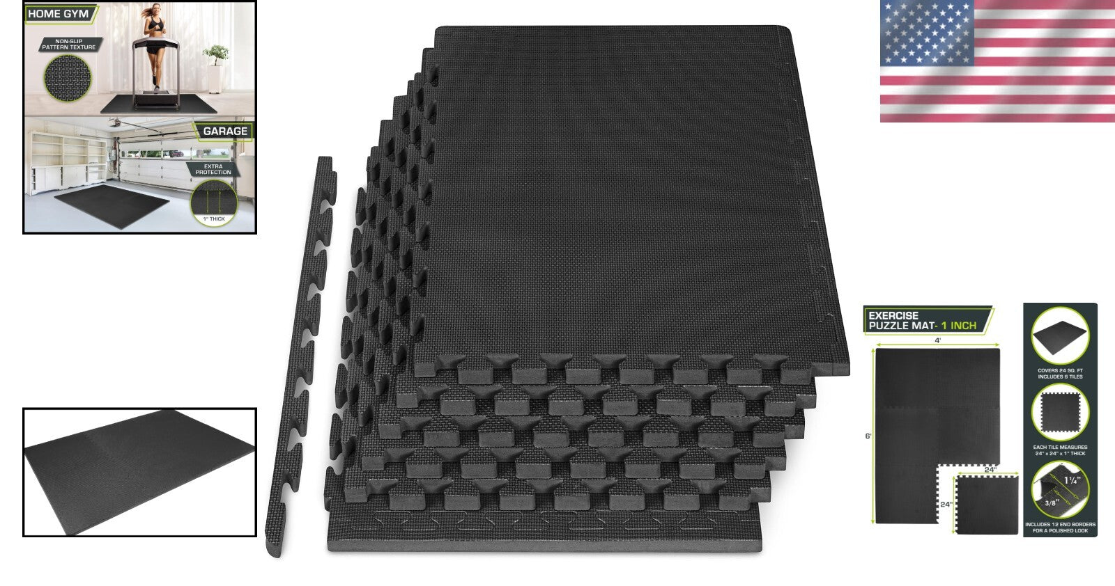 Durable Interlocking EVA Foam Exercise Mat - 24 Sq Ft of Cushioned Flooring