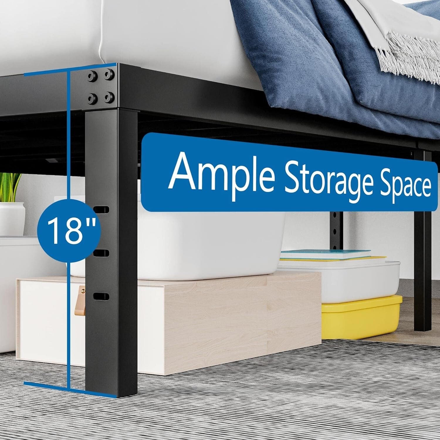 Durable 18-Inch Twin Platform Bed Frame - Supports Up To 800 lbs, Sleek Design