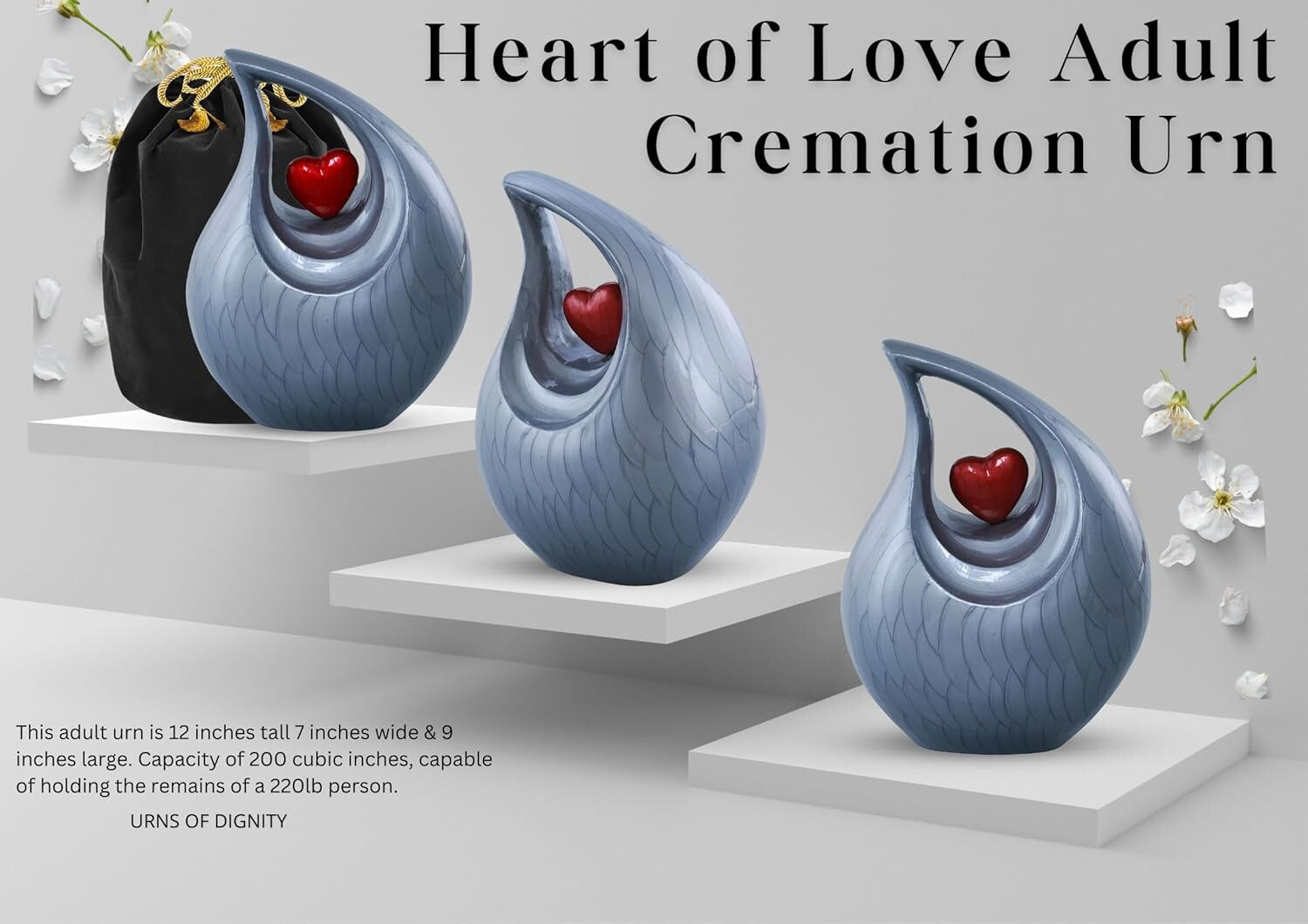 Heart of Love Cremation Urn - Elegant Memorial for Adult Ashes, 220 Cubic Inches