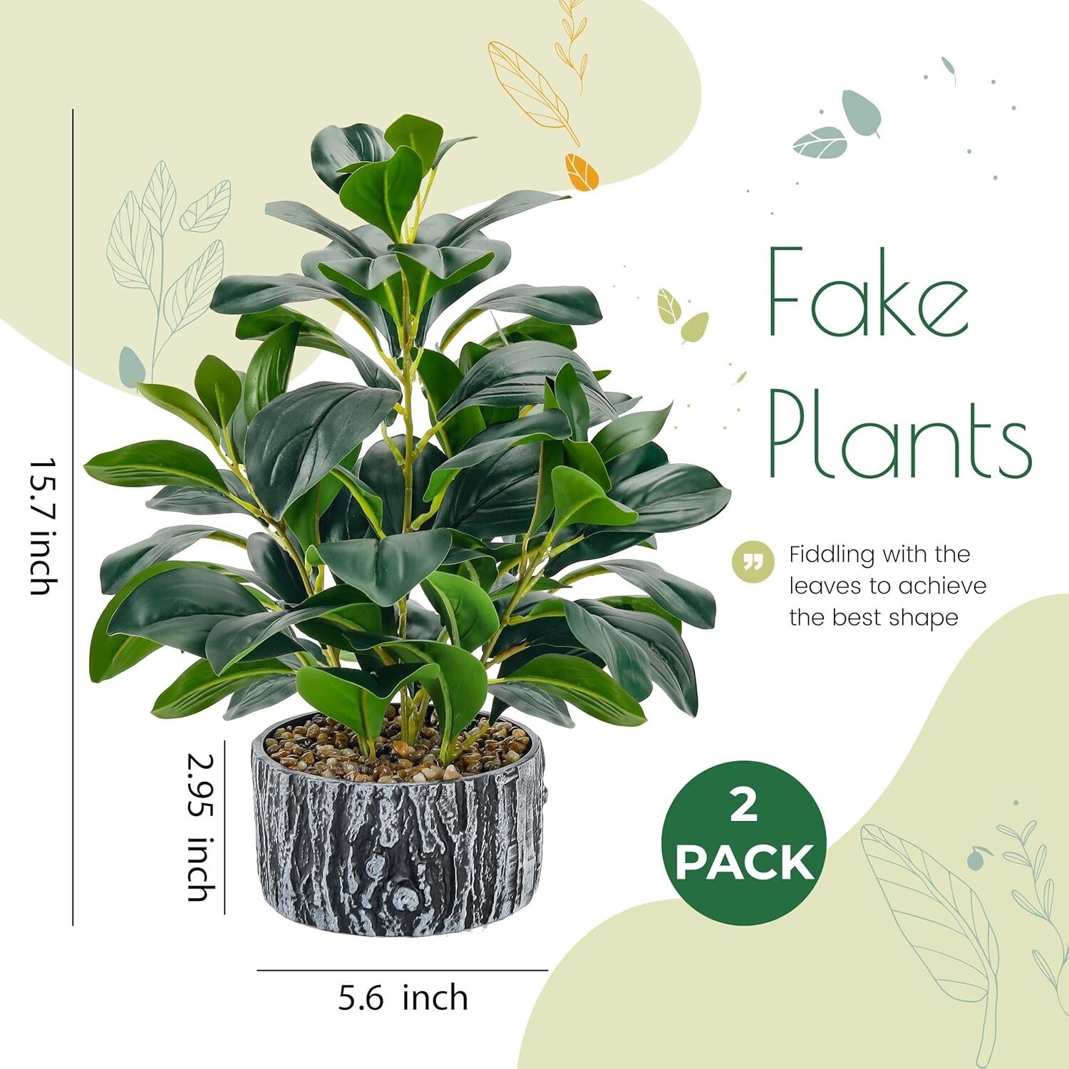 Elegant 15.7-Inch Artificial Plants Set - Striped Pots for Indoor Aesthetics