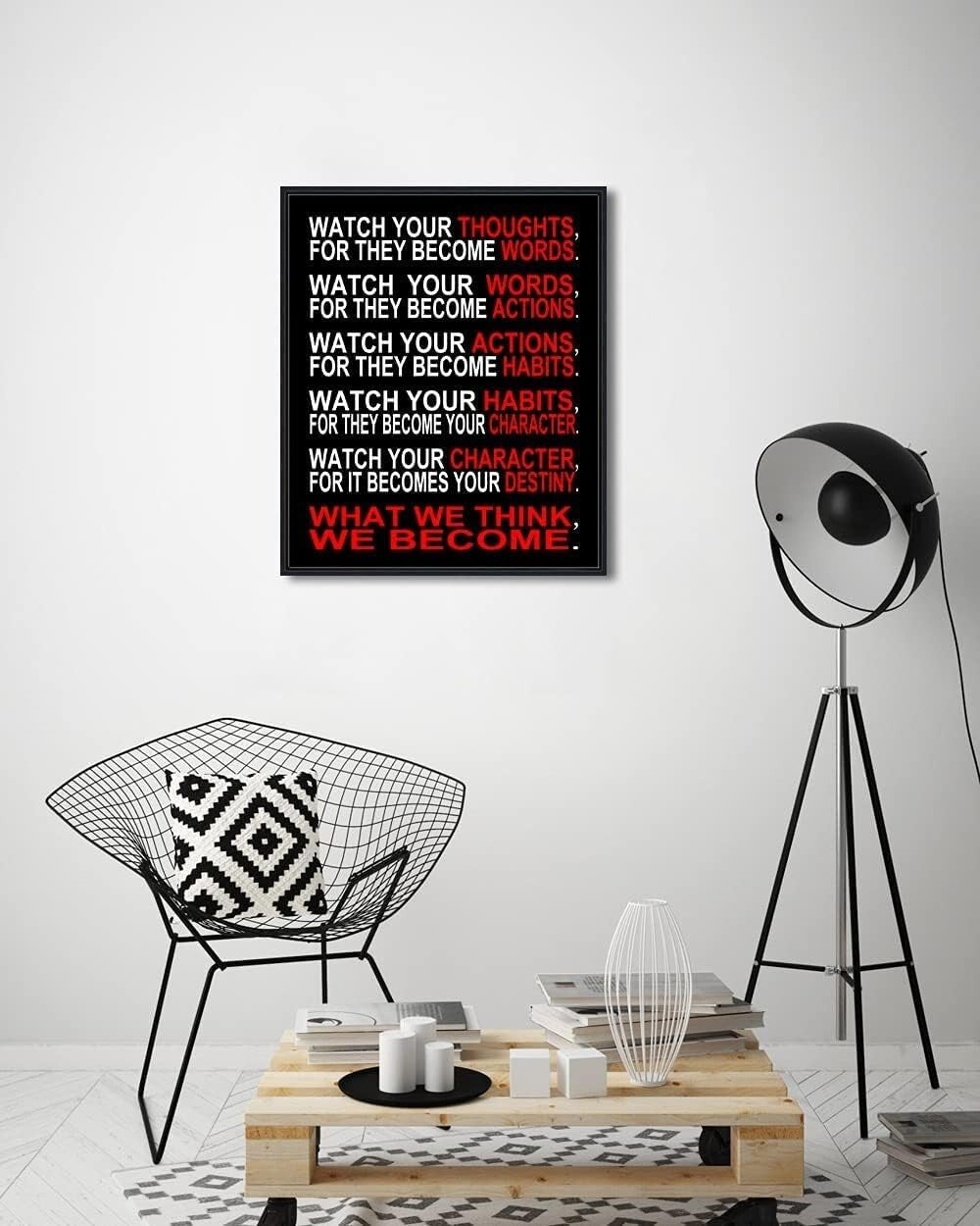 Motivational 'Watch Your Thoughts' Canvas Art - Stylish Black Framed Print 20x24