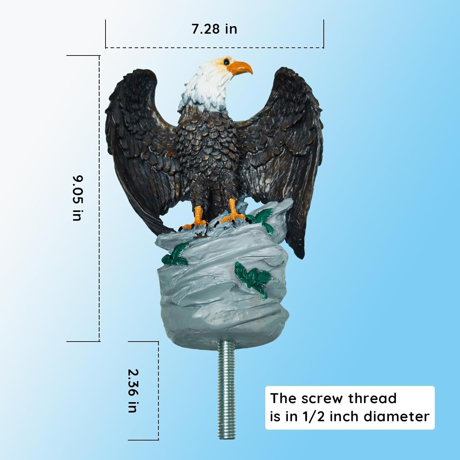 Durable 2-in-1 Bald Eagle Flag Pole Finial - 12" Resin Decor for Patriotic Homes