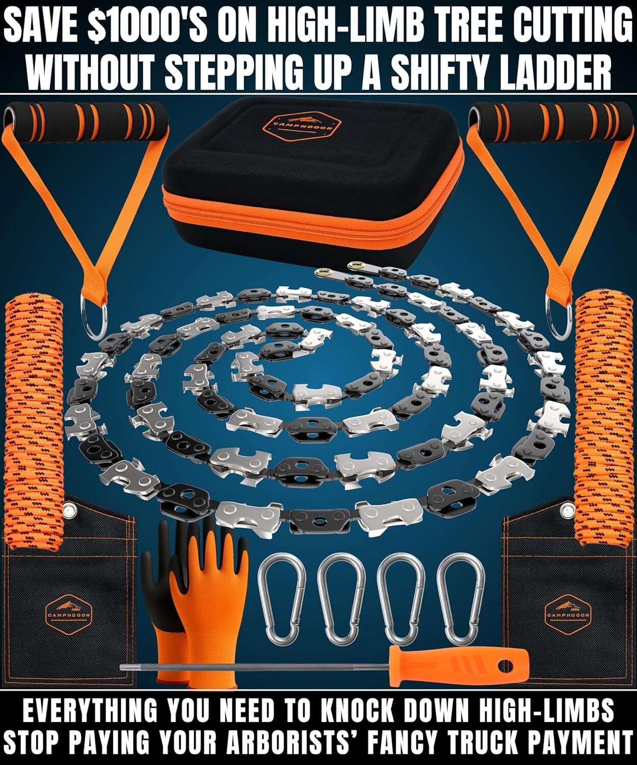 Effortless 53-Inch Rope Saw for Easy Tree Limb Cutting - Includes Case & Gloves