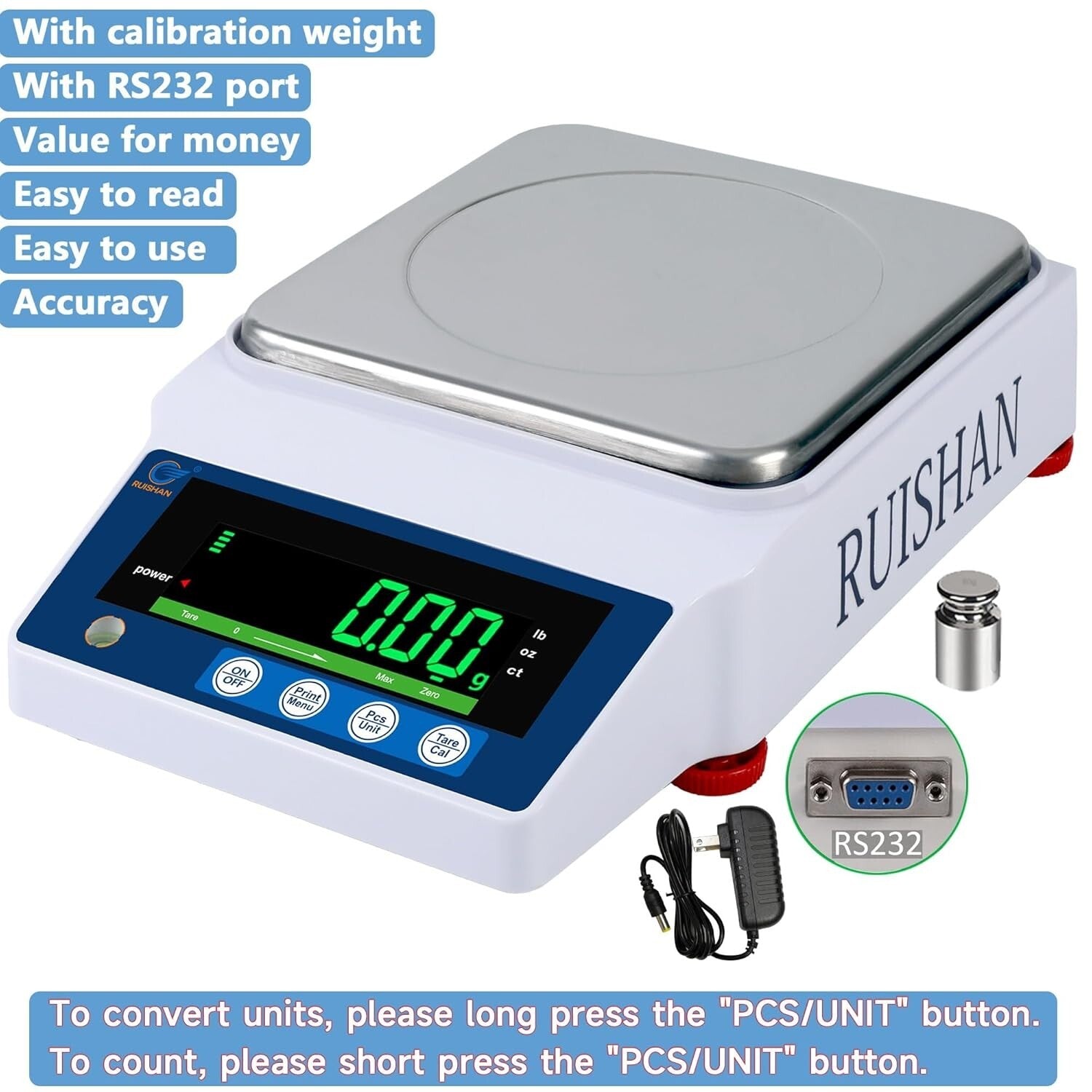 High-Precision 0.01g Digital Weighing Scale with Built-In Counting for Jewelers