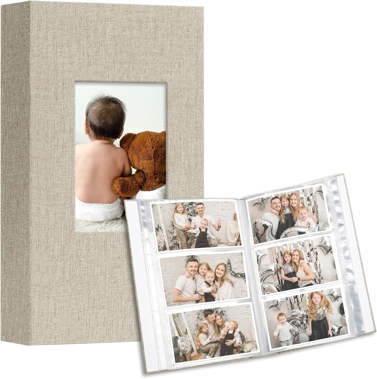 Deluxe 4x6 Photo Album Set - 600 Capacity Linen Cover Memory Books in Beige