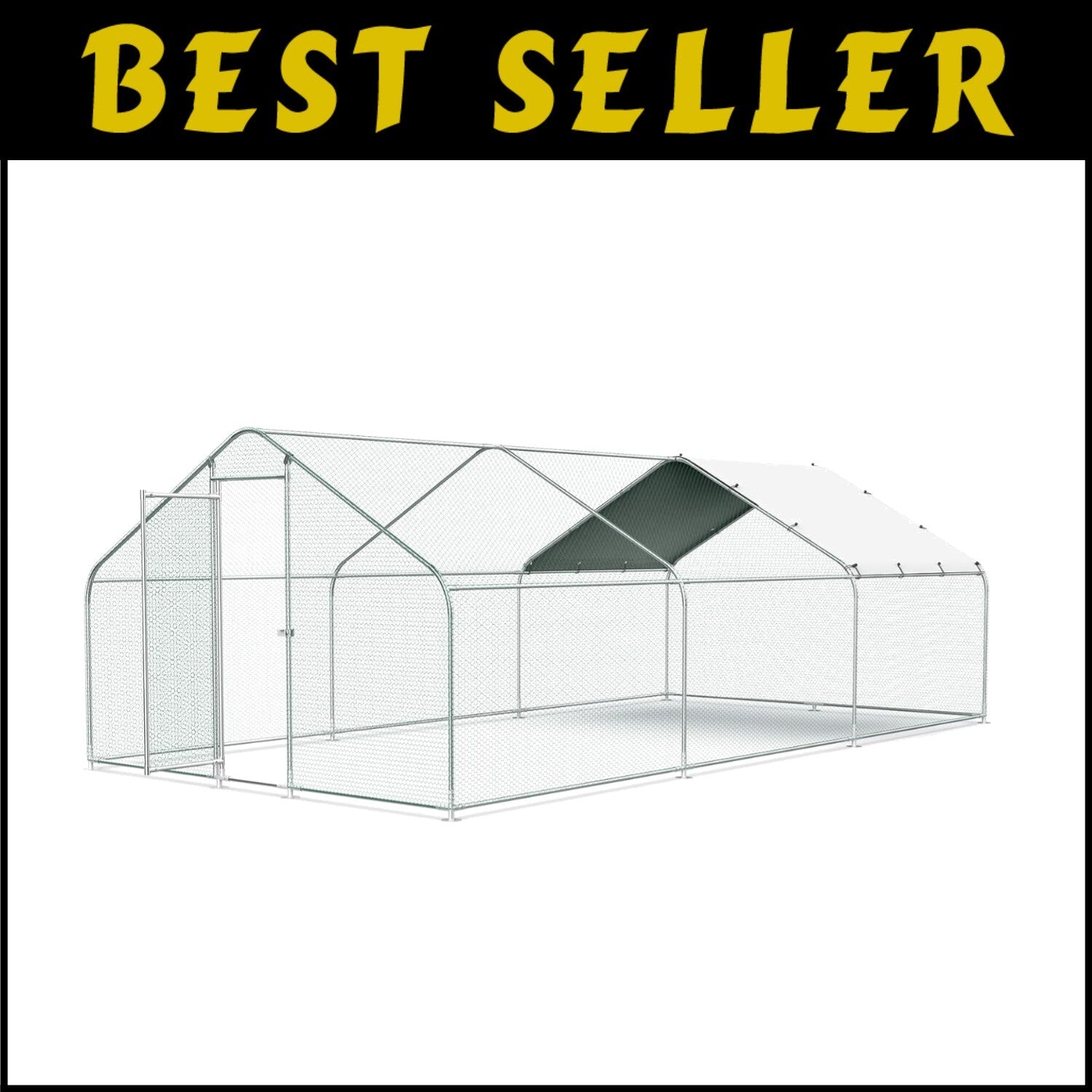 Spacious 10'x20' Outdoor Metal Chicken Coop with Waterproof Cover & Secure Lock