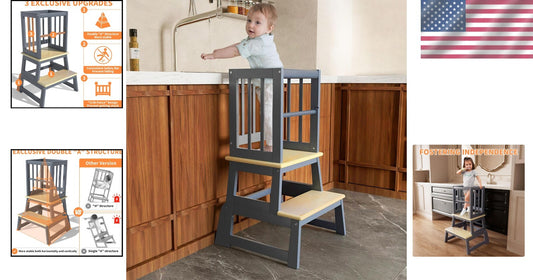 Child-Friendly Kitchen Stool with Non-Toxic Safety Features - 2025 Gray Design