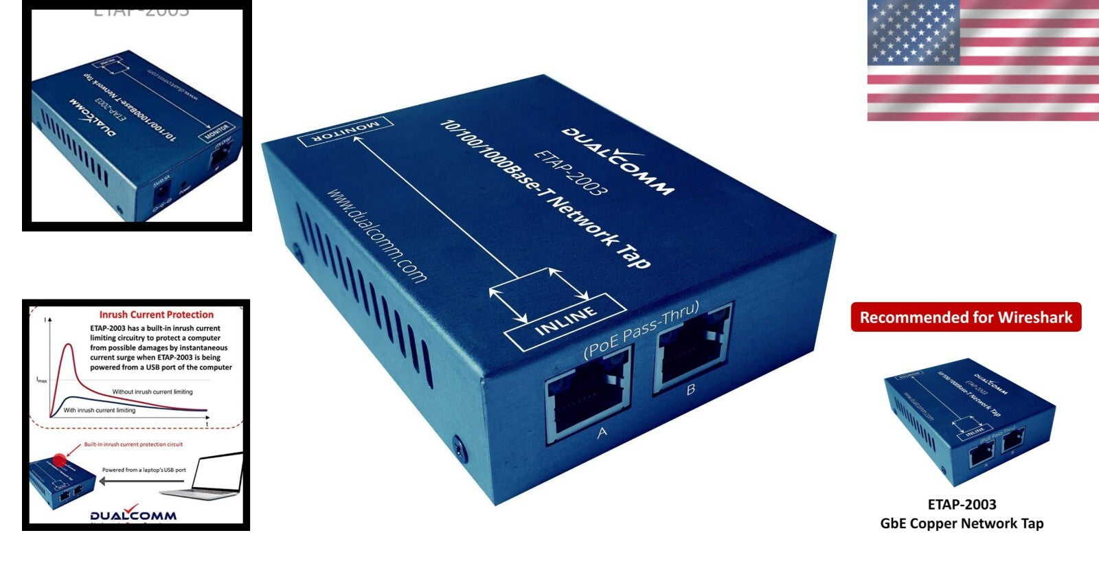 Compact ETAP-2003 Gigabit Ethernet TAP for Reliable Network Monitoring
