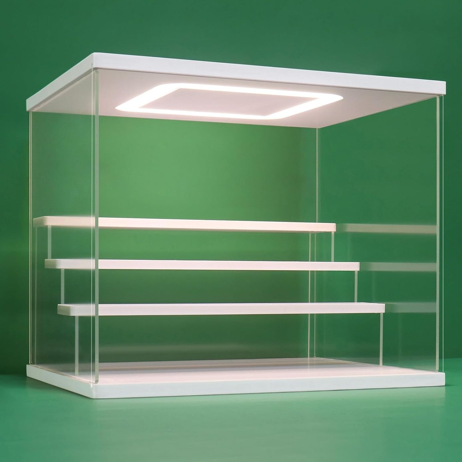 Clear Acrylic Display Case Stand with LED Lighting - Elegant 4-Tier Organizer
