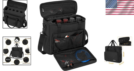 Durable Black Microphone Carrying Case with Foam & Adjustable Shoulder Strap