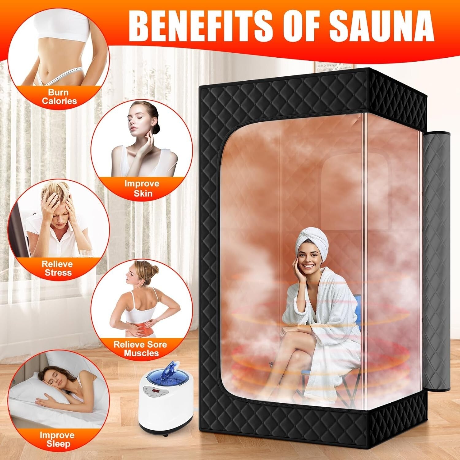 Portable Steam Sauna with Steamer for Ultimate Relaxation - 2.6' x 2.6' x 5.9'