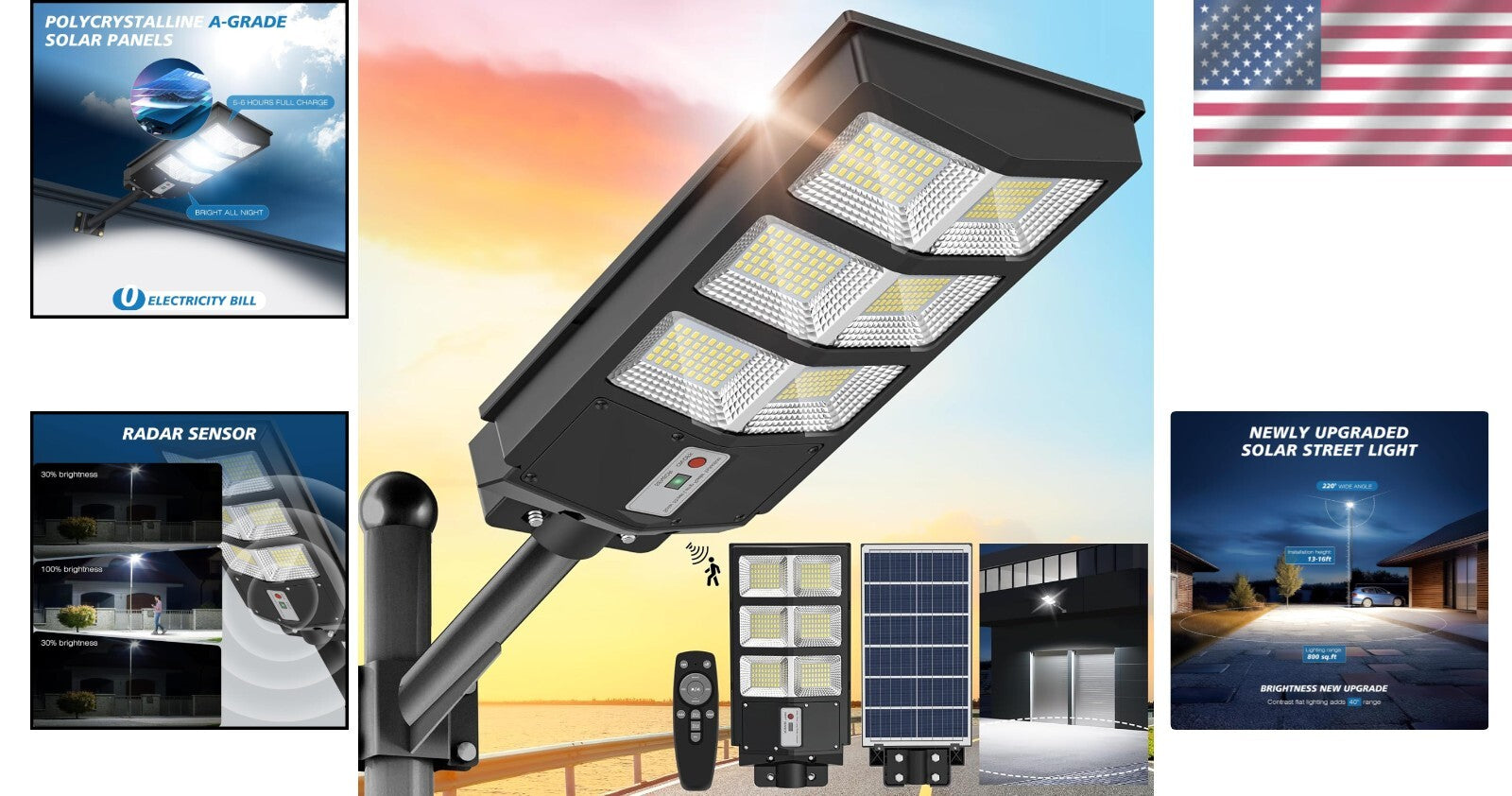 Intelligent Motion Sensor Solar Lights - 270 LED Outdoor Floodlight with Remote