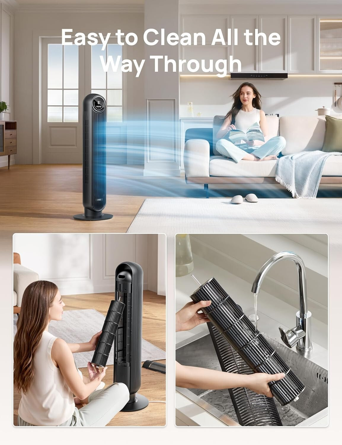 Compact 36-Inch Tower Fan with Remote, 4 Modes & 8H Timer for Peaceful Airflow