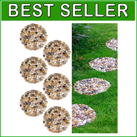 Durable 12'' Round Polished Pebbles Stepping Stones for Garden Walkways - 6 Pack
