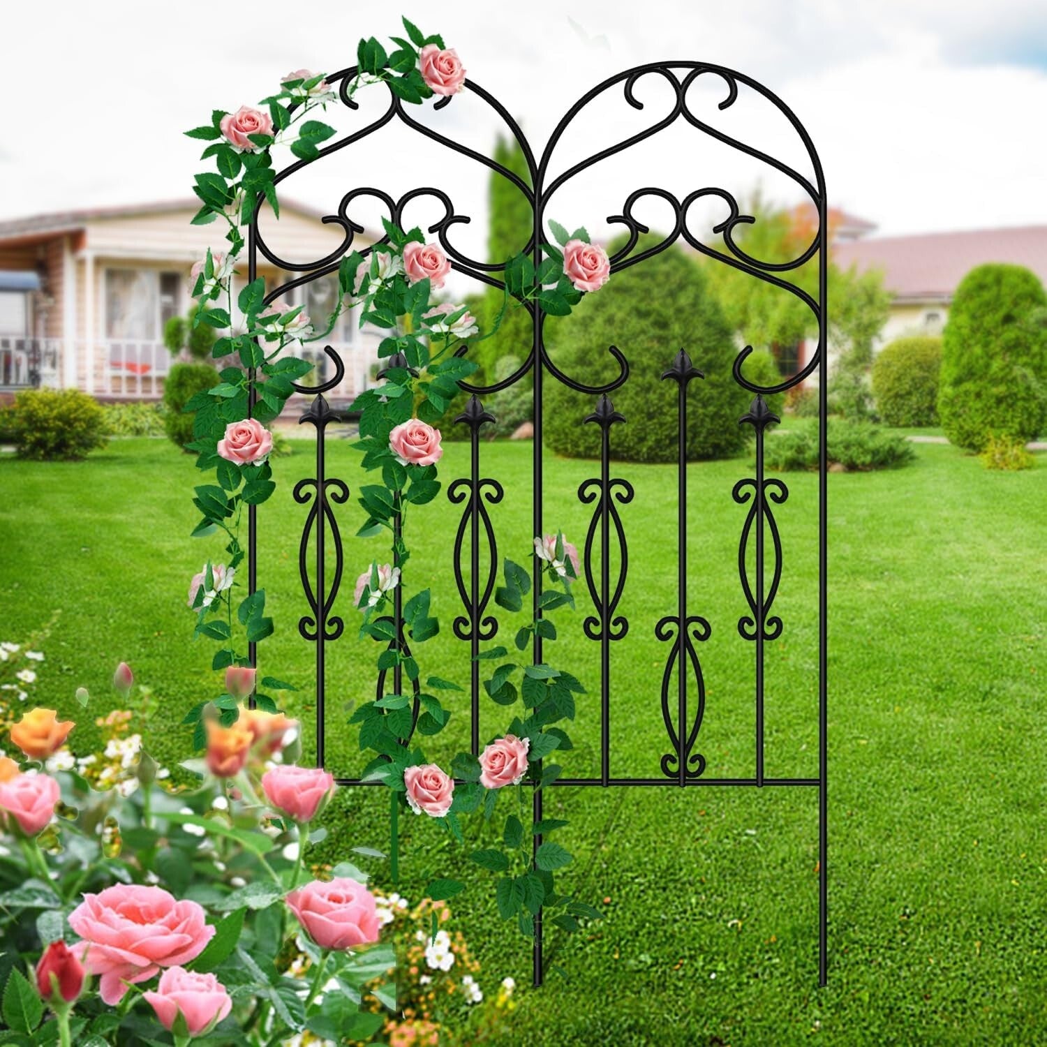 4 Pack 60" x 18" Black Metal Garden Trellis - Rustproof Climbing Plant Supports