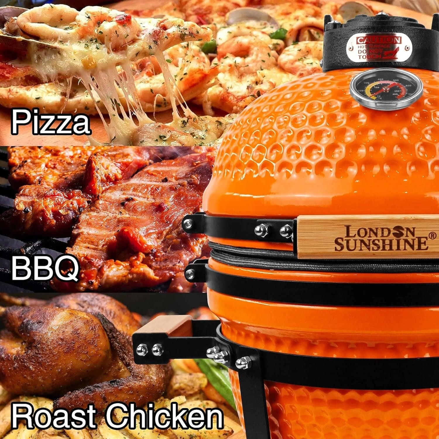 Cadet Series Orange Ceramic Charcoal Grill Smoker - Easy Assembly and Portable