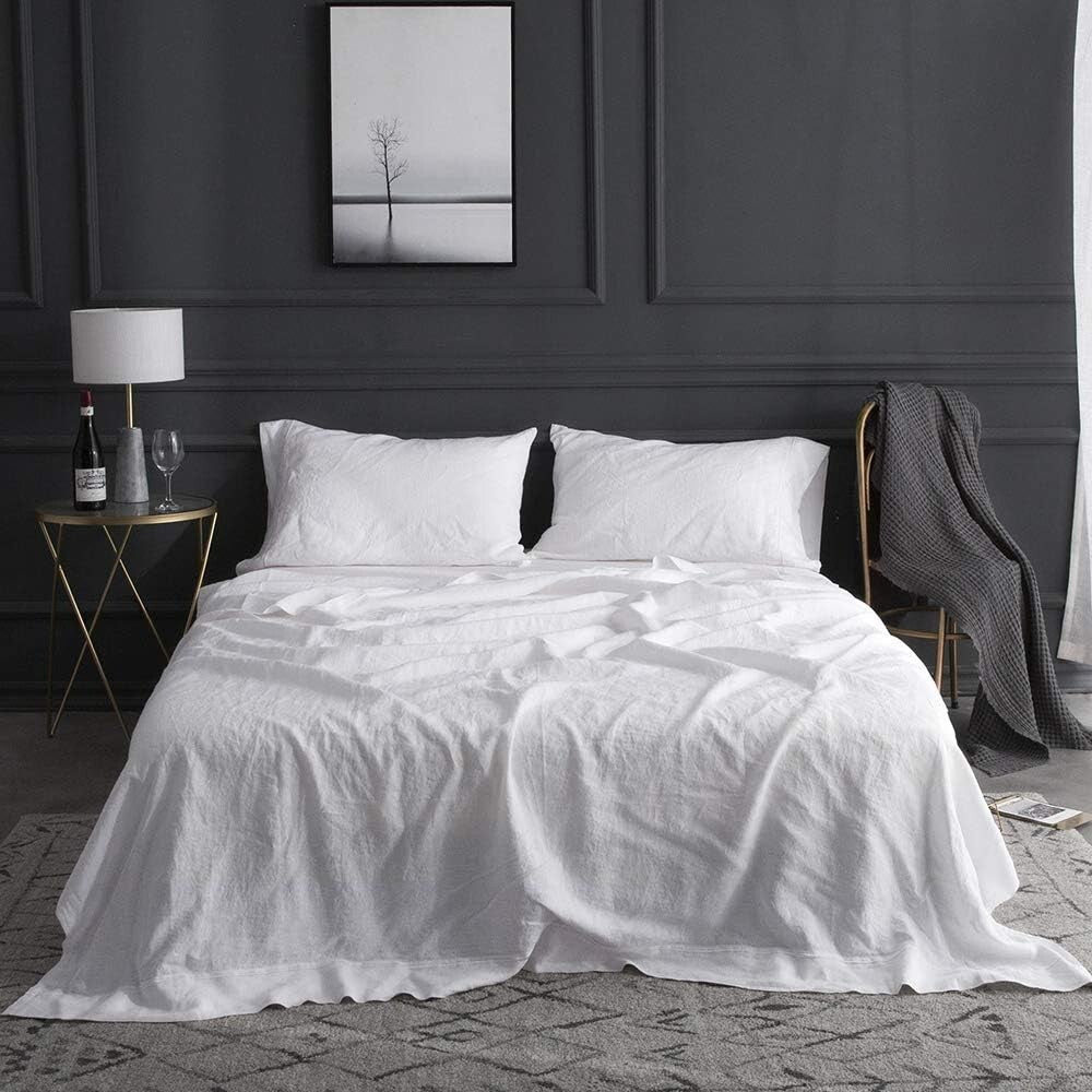 Elegant 4-Piece King Linen Sheet Set - Deep Fitted and Breathable Comfort