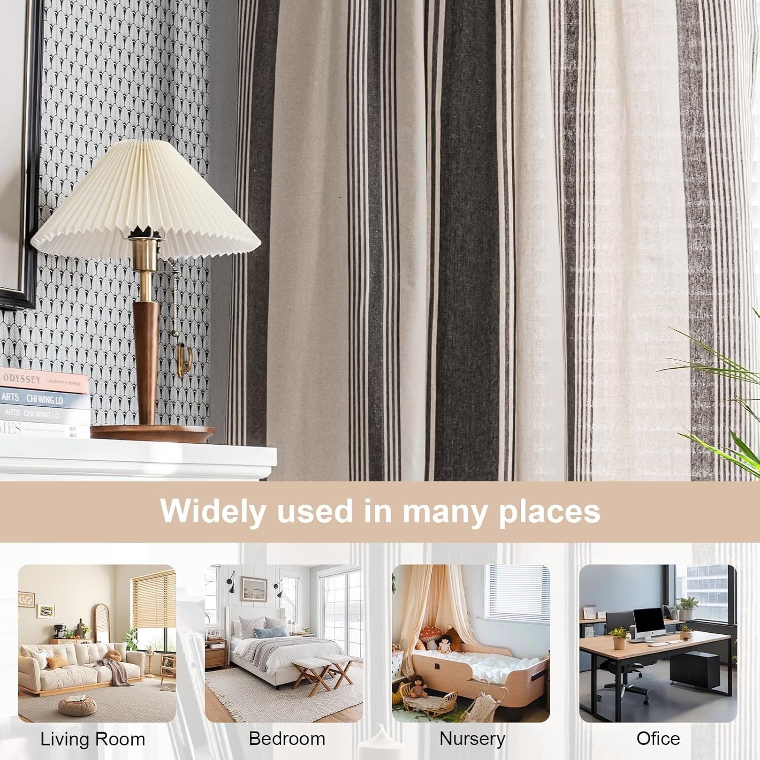 Semi Sheer Stripe Window Curtains for Living Room - Farmhouse Style 2 Panel Set