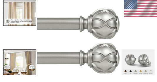 Elegant Telescoping Curtain Rod Set in Antique Silver - 28 to 48 Inch Adjustable