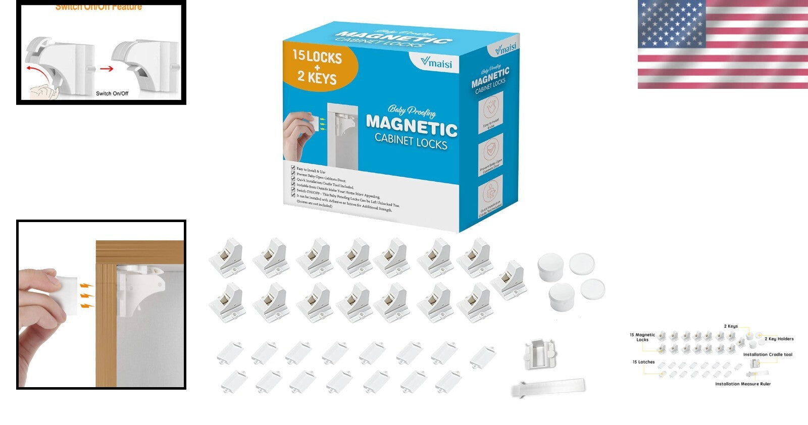 15-Pack Magnetic Cabinet Locks for Baby Proofing - Secure Your Home Effortlessly