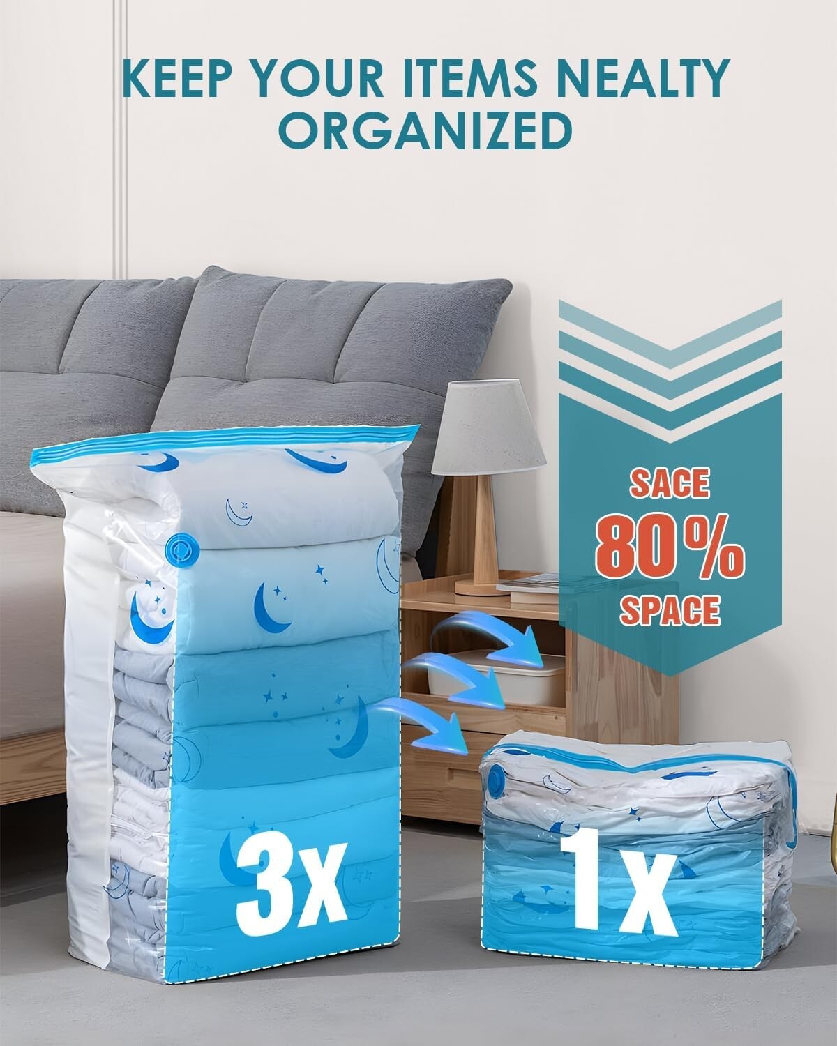 Durable 35 Pack Vacuum Storage Bags with Rechargeable Pump - Travel Essential