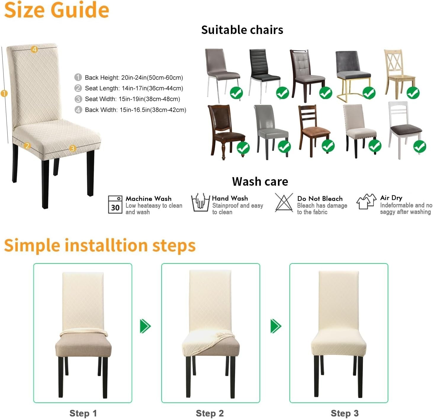 Elegant Washable Parsons Chair Slipcovers - 6-Pack Waterproof Covers in Beige