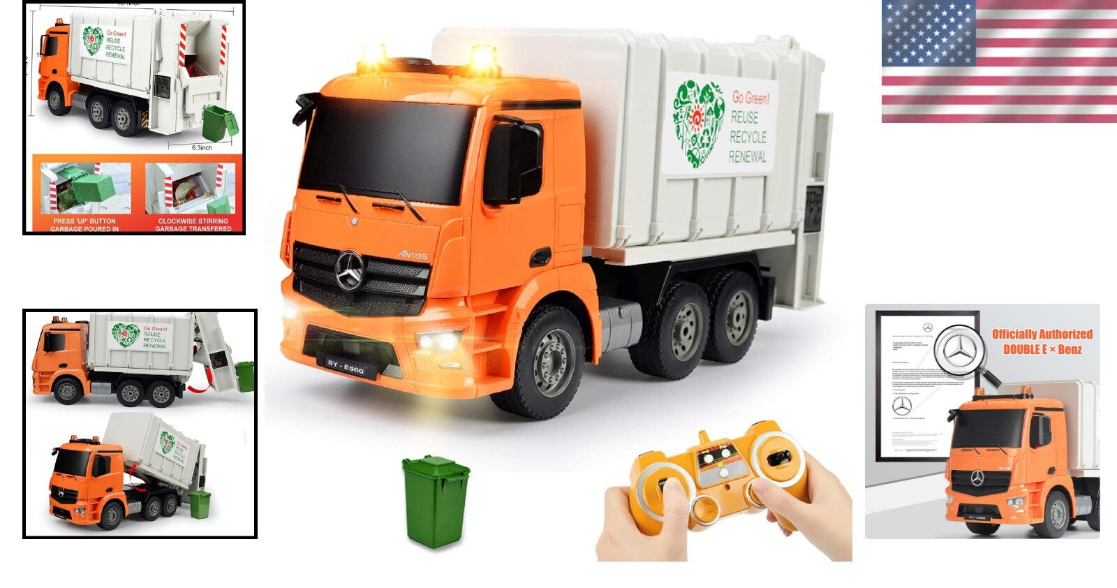 Benz Licensed Remote Control Garbage Truck Toy with Lights & Sounds - 1/20 Scale