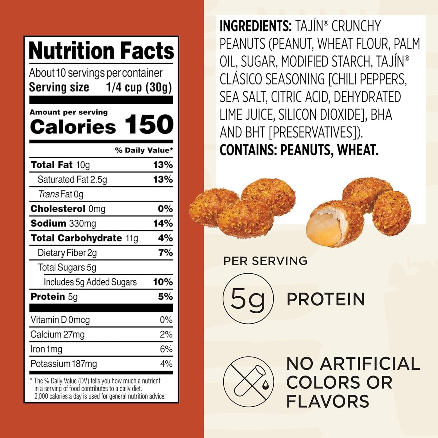 Protein-Packed Tajin Peanuts 10.5 oz Bags - No Artificial Ingredients, 6 Pack